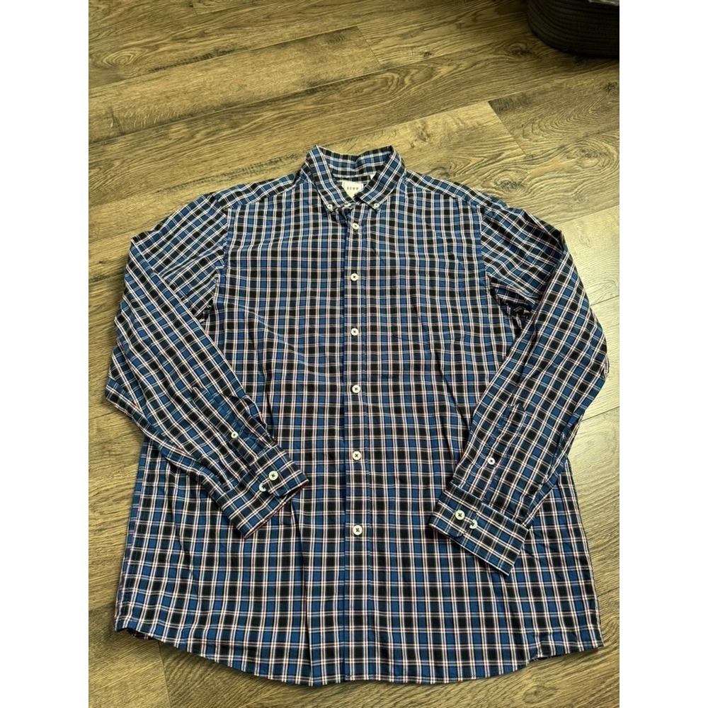 EUC Mens ROWM long sleeve button up plaid 100% cotton‎ size L